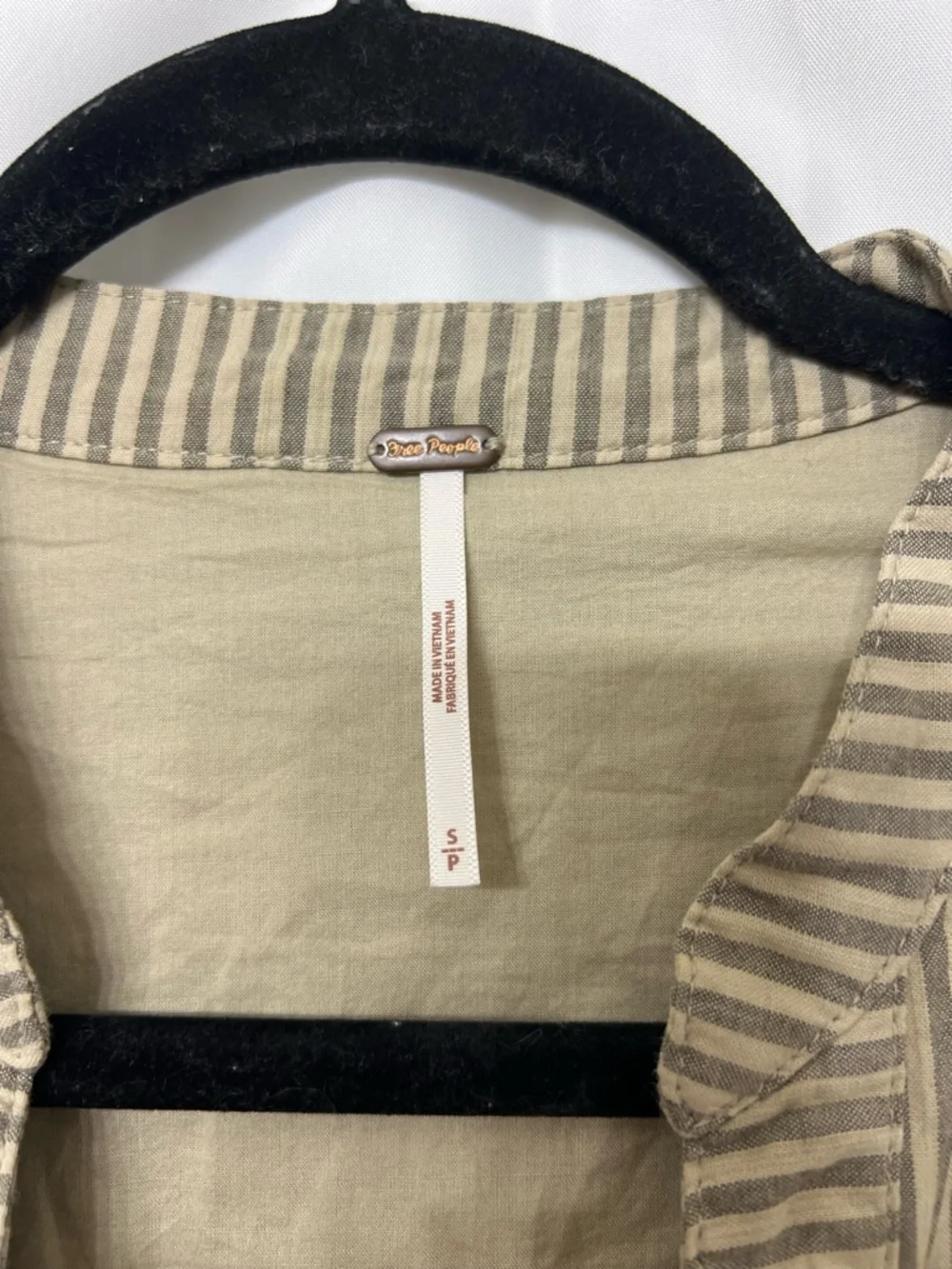 Free People NWOT Stripe Babydoll Mini Dress Tan Gray Linen Blend Oversized Small
